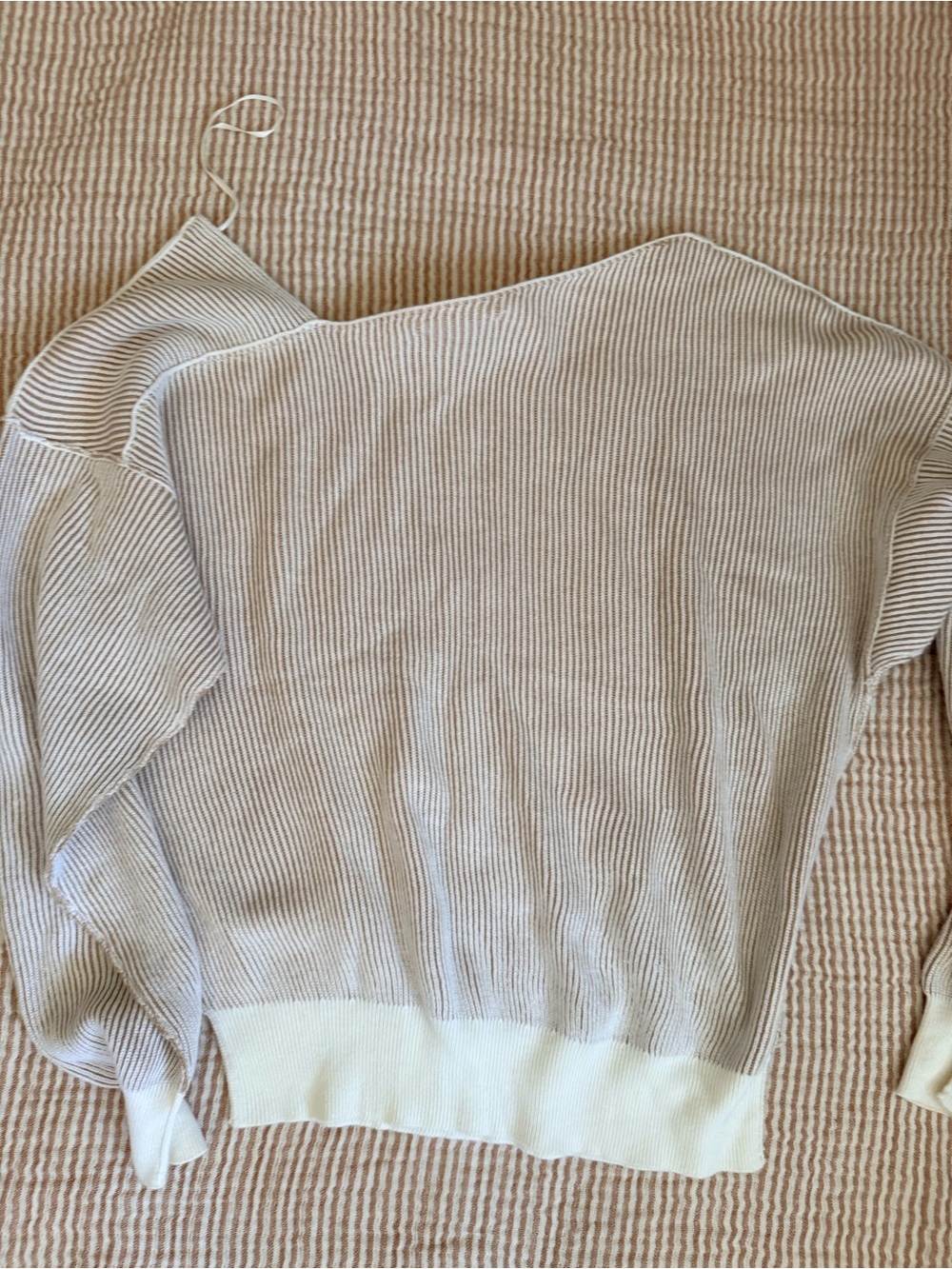 Line & Dot Geometric Neck Light Beige Ribbed Women's Sweater - Classic Knit